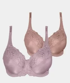 Triumph Embroidered Minimiser Bra 2 Pack - Lilac/Chocolate Mousse -Triumph Shop triumph embroidered minimiser bra 2 pack lilac chocolate mousse