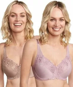 Triumph Shop 4 Triumph Embroidered Minimiser Bra 2 Pack - Lilac/Chocolate Mousse