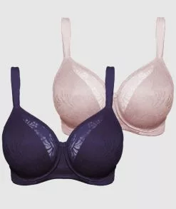 Triumph Lacy Minimizer 2 Pack Bra - Tea Rose/Dark Grey -Triumph Shop triumph lacy minimizer 2 pack bra tea rose dark grey